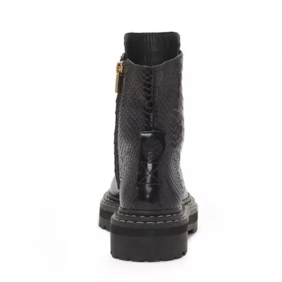 Vince Camuto Popinta Black Smooth Leather Snake Round Toe Chain Detailed Boots - Picture 3 of 14